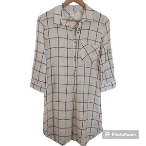 Design Recipe Tunic Shirt Dress Coverup button Up 3/4 sleeve 100% cotton